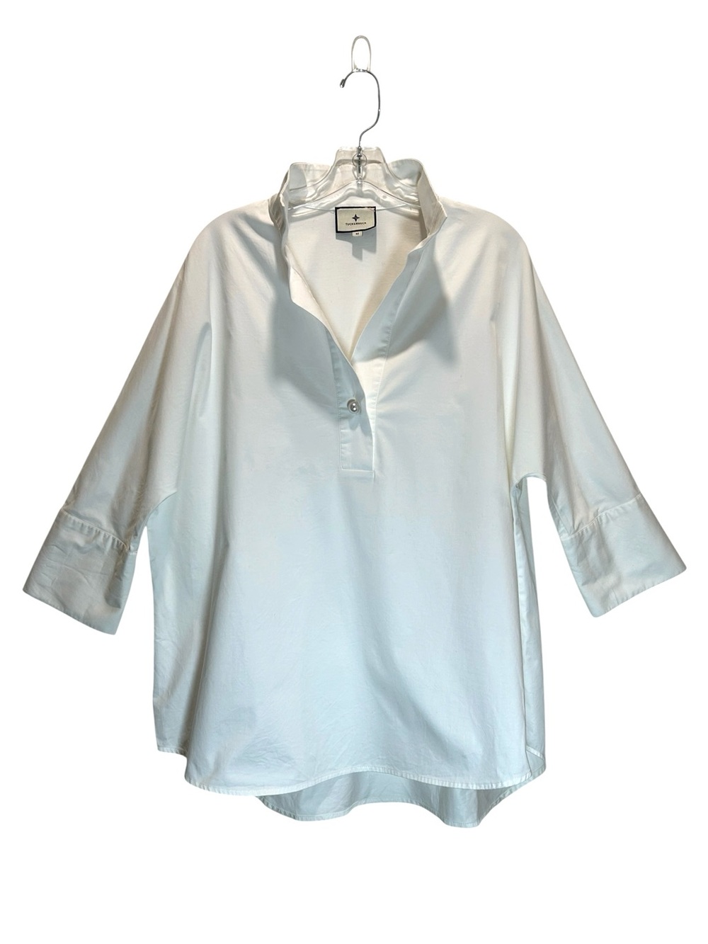 Tuckernuck Blanc Willow White Blouse of Cotton Poplin with 3/4 Sleeves - Medium - Picture 2 of 9